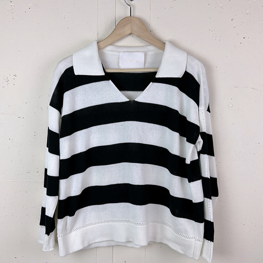 Crem38 Stripe Cotton Crepe Italian Boutique Sweater